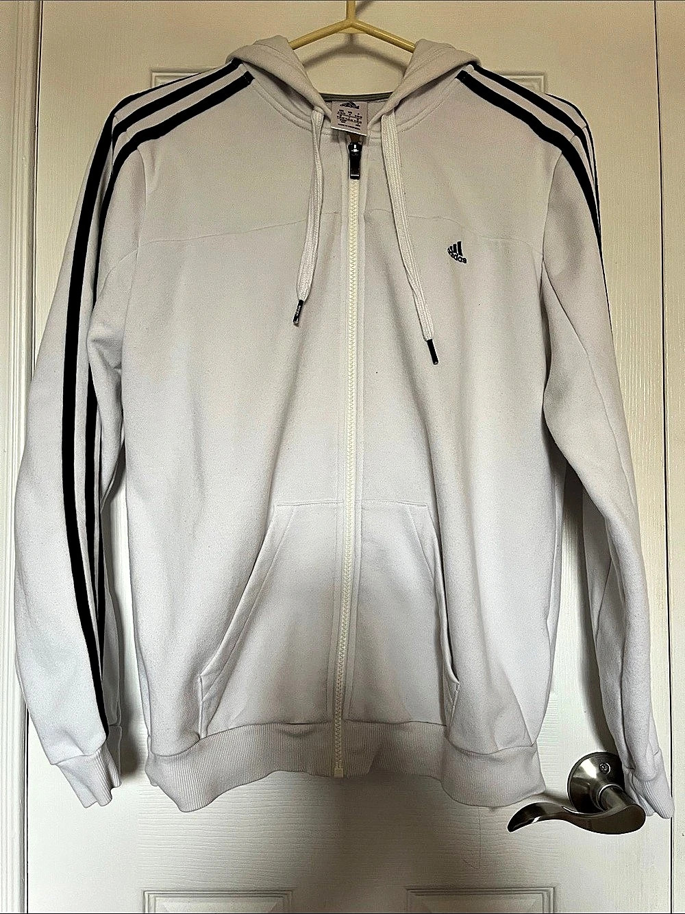 adidas Essentials 3-Stripes Full-Zip Fleece Hoodie White & Black Medium